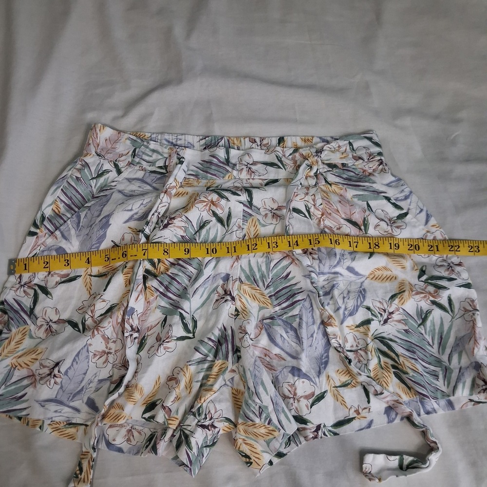 C&C California Tropical‎ Floral Linen Blend Shorts High Waist Tie Belt White 10 - Picture 6 of 12